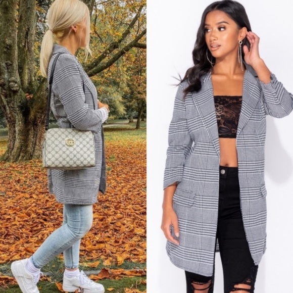 Paris&Pearle Jackets & Blazers - Kendall Black & White Checked Plaid Midi Blazer
